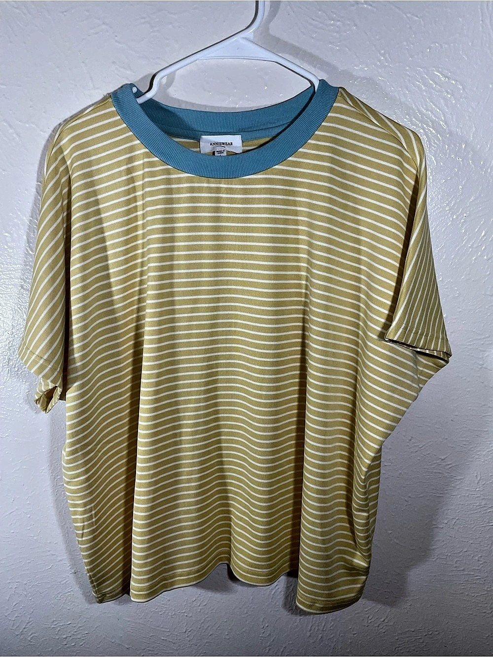 ANNIEWear Striped Short Sleeve Tee Yellow & Blue with matching shorts. Large